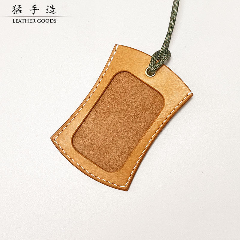 原创手工简约牛皮摔纹植鞣革交通卡公交卡银行卡包挂脖证件卡套