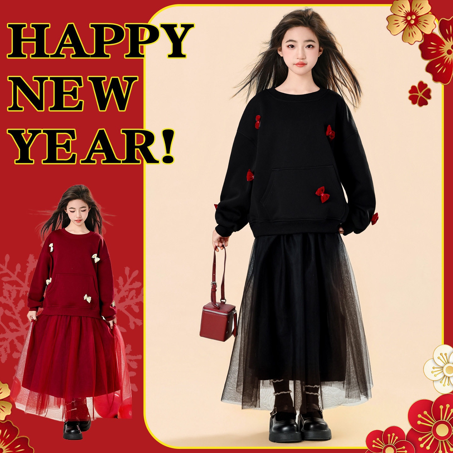 女童新年拜年服2026新款女孩大童本命年红色卫衣裙子加厚套装冬装,童装/婴儿装/亲子装,套装,淘宝优惠券,粉丝福利购,淘宝优惠卷