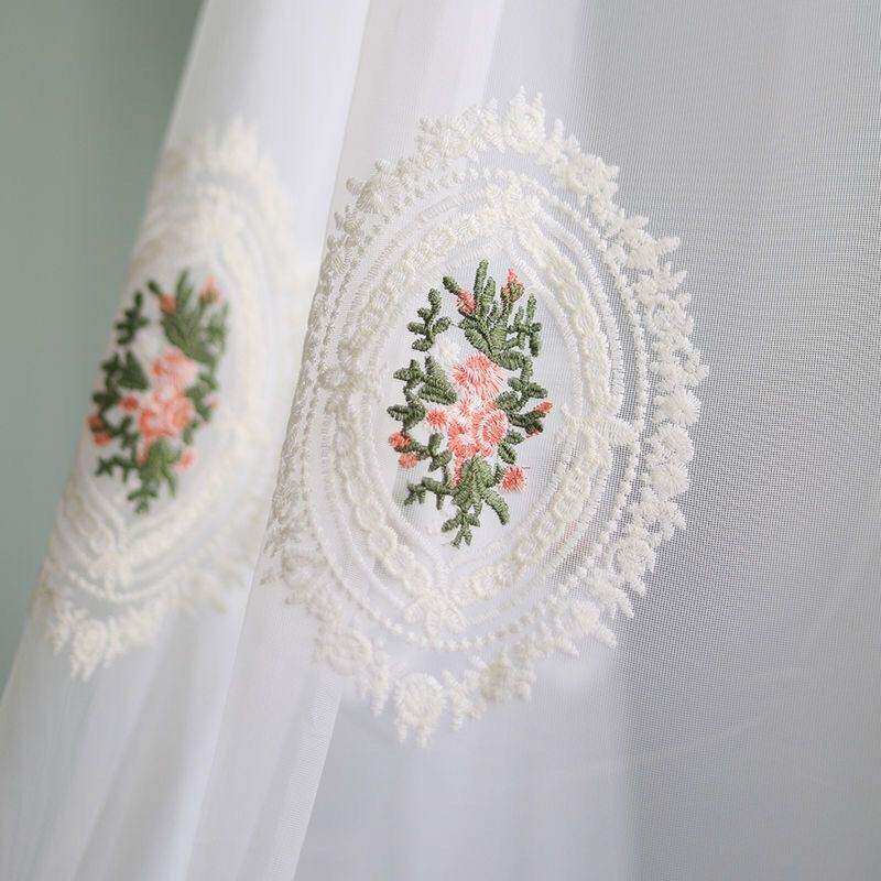 欧式风格刺绣隔断纱帘白色窗纱绣花客厅窗帘透光法式绣花纱窗帘