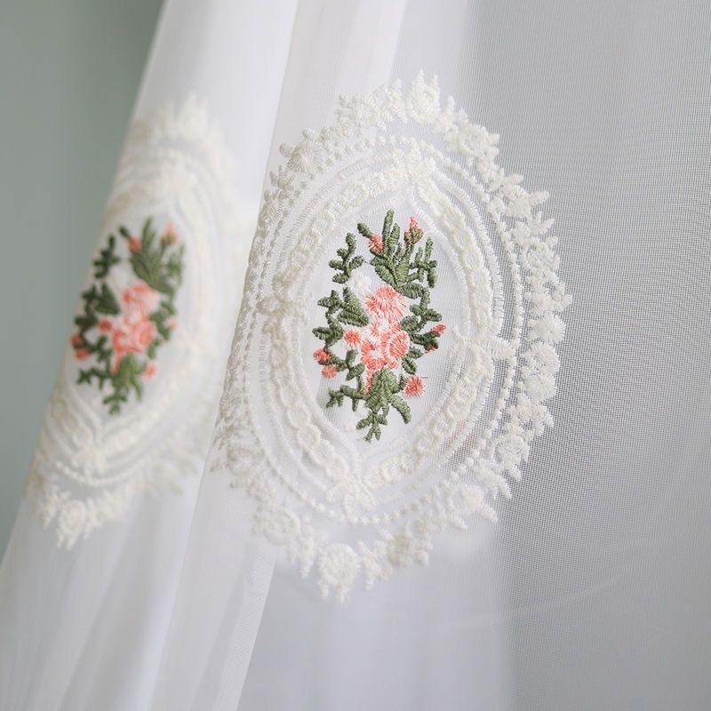 欧式风格刺绣隔断纱帘白色窗纱绣花客厅窗帘透光法式绣花纱窗帘