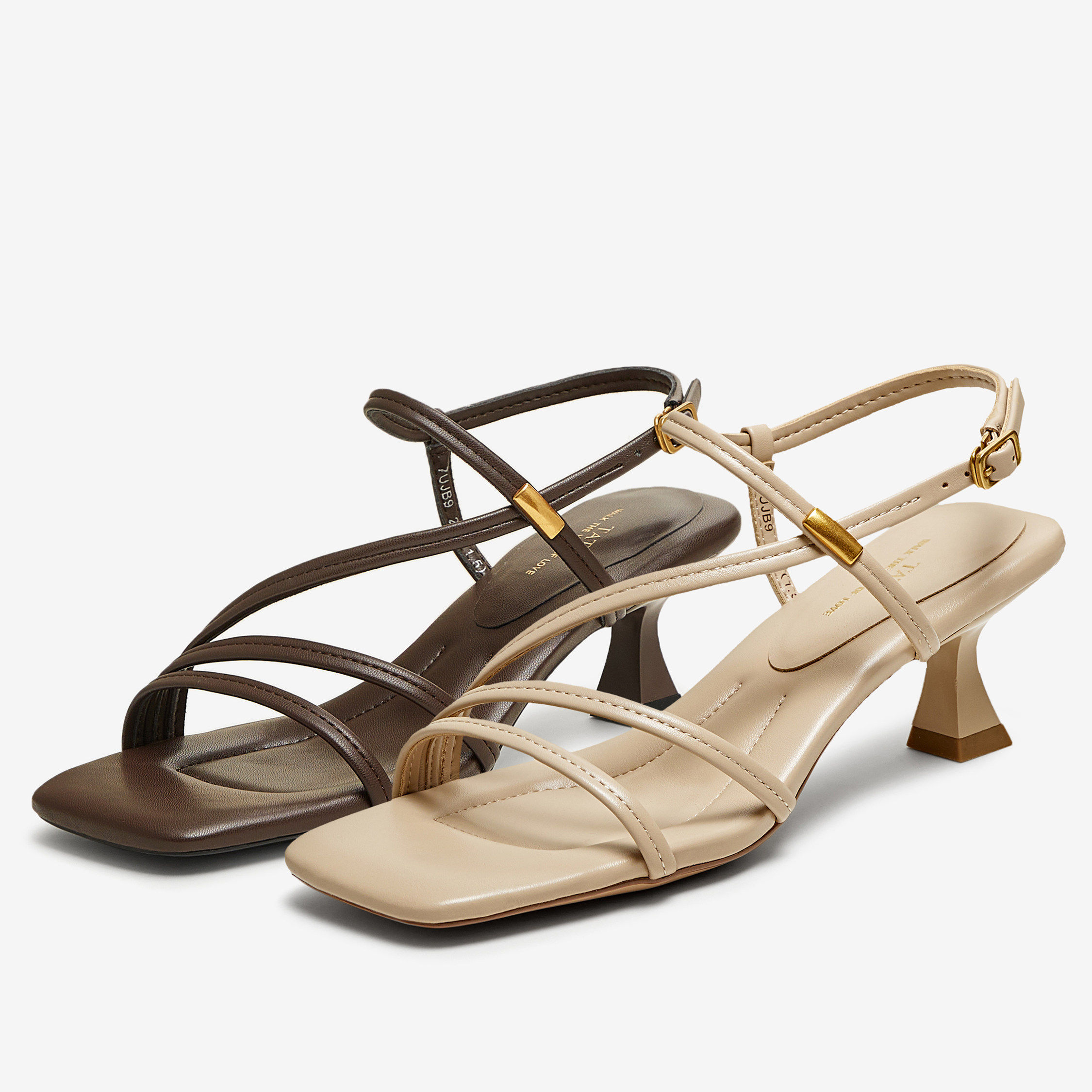 TATA他她高跟一字带凉鞋女鞋法式复古绑带凉鞋2025夏新款7UJB9BL5