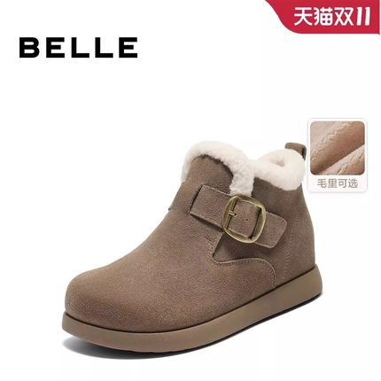 百丽高帮毛毛勃肯鞋冬季新款厚底雪地靴内增高保暖棉鞋子E5A1DDD5