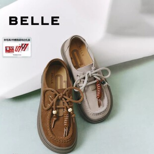 休闲牛津乐福单鞋 新款 子E1R1DC 女25秋季 百丽复古串珠厚底勃肯鞋