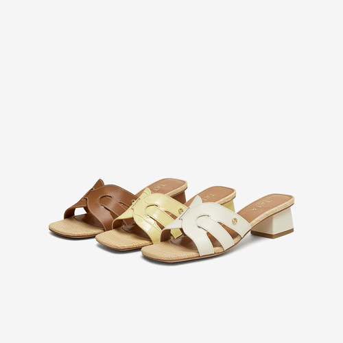 TATA他她法式粗跟女凉拖2025夏