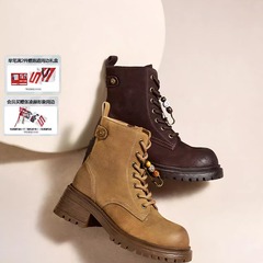 张凌赫百丽小野马复古工装女靴子新款商场款马丁靴粗跟短靴E5C1