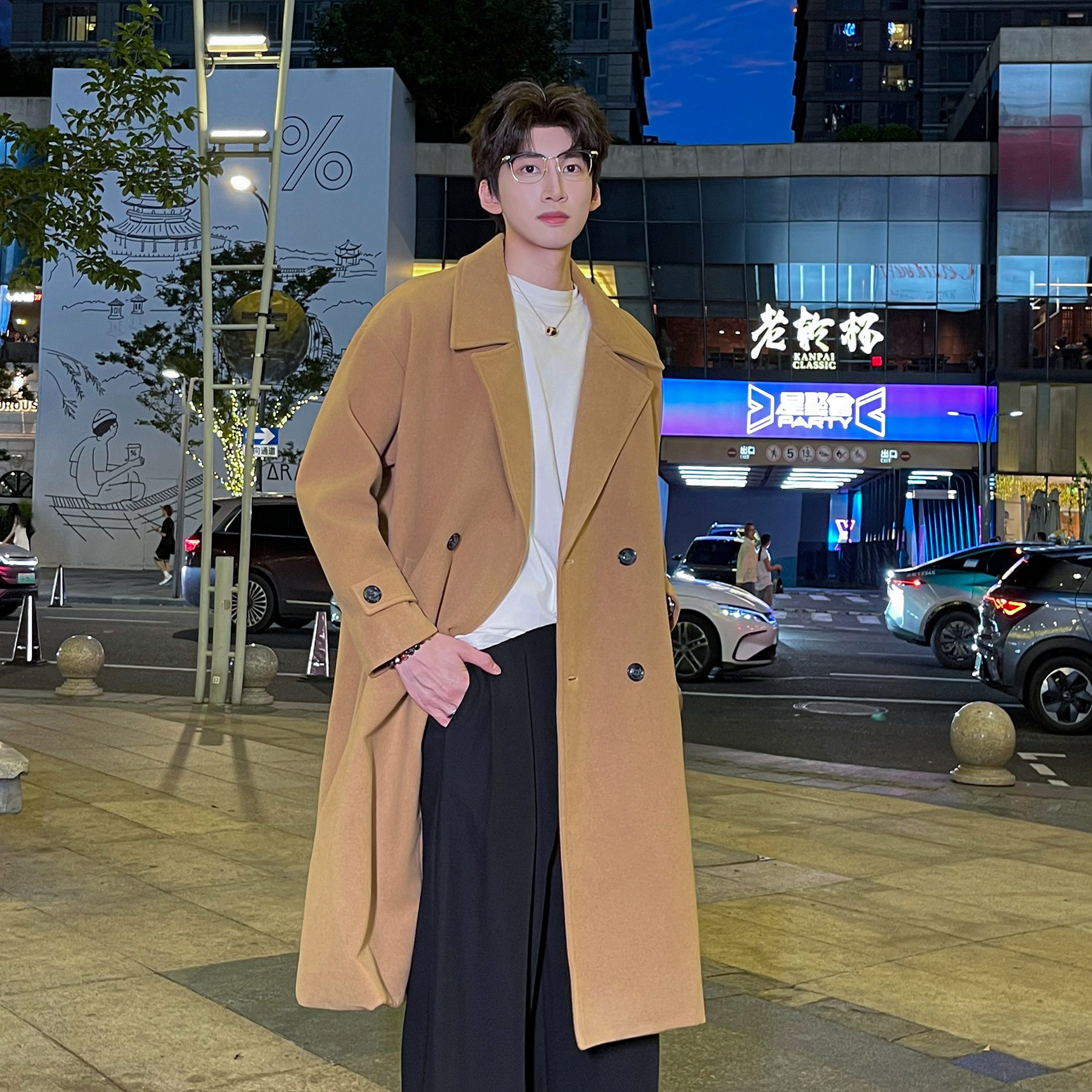 秋冬韩版男风衣双排扣外套