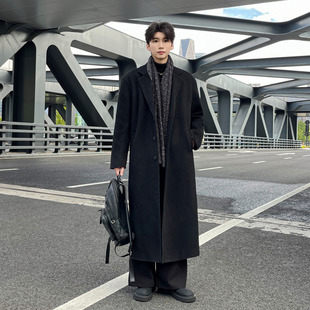 毛呢大衣男士手工加长超长款过膝秋冬季加厚双面羊毛呢风衣高级感