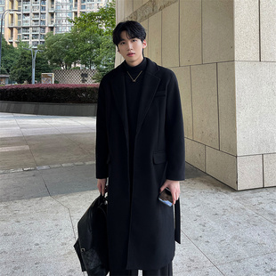 男中长款宽松呢子过膝春秋新款英伦风潮牌痞帅毛呢大衣风衣外套