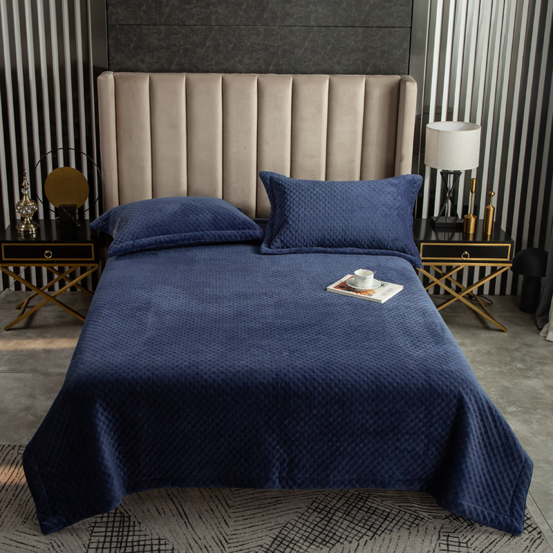 加厚牛奶绒床盖单件秋冬亲肤加绒夹棉床单人双人三件套双面绒