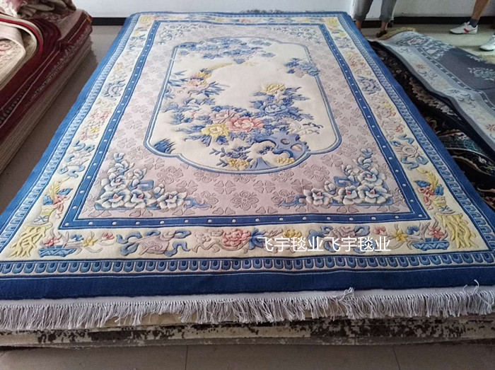 定做仿手工羊毛蓝色地毯装饰毯