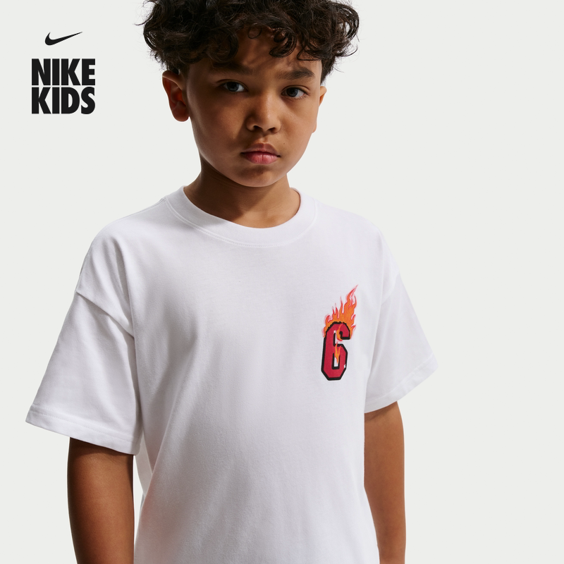 耐克詹姆斯大童宽松篮球T恤春季新款男女童纯棉休闲NIKE IQ0684