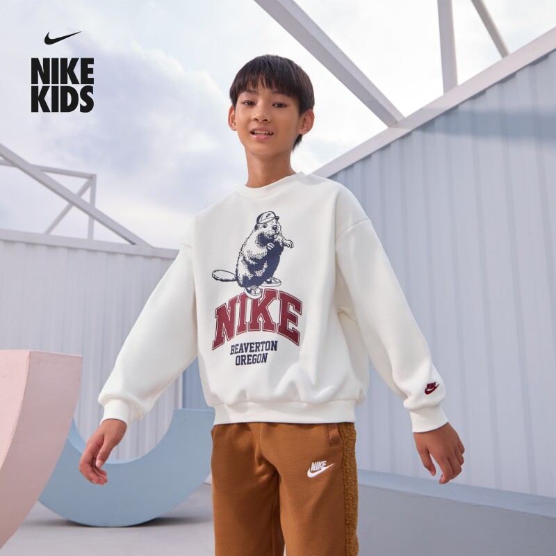 耐克大童户外圆领卫衣冬季男女童超宽松运动衫NIKE ICON HV1746