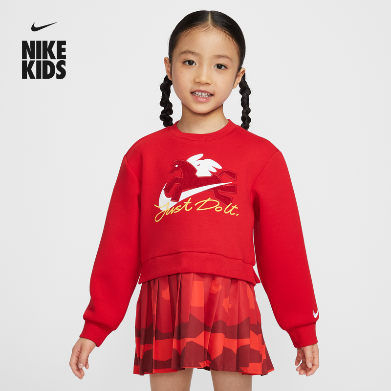 耐克马年限定脱缰系列婴童红色假两件连衣裙新款女童NIKE IU5442