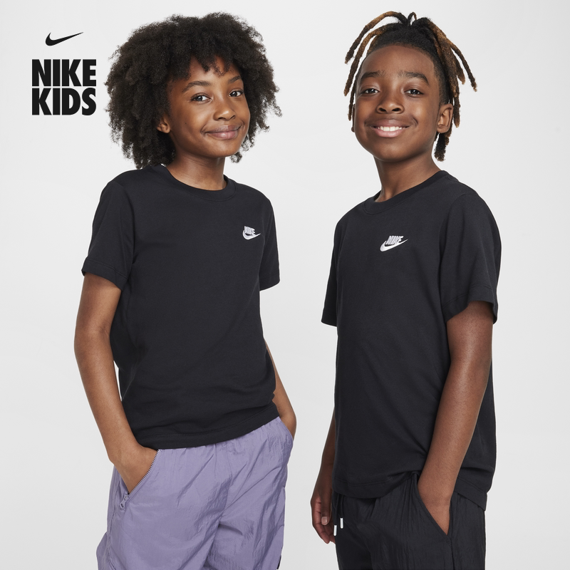 耐克大童纯棉T恤春季男女童休闲经典刺绣针织棉柔软NIKE FZ5177