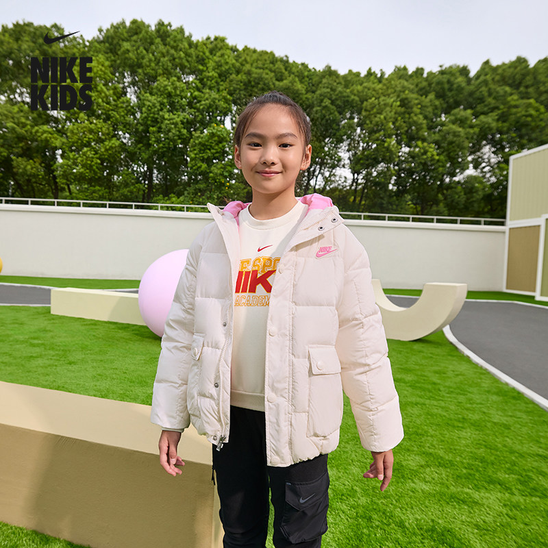 耐克大童梭织轻巧羽绒服夹克冬男女童绗缝大口袋保暖NIKE IQ6136