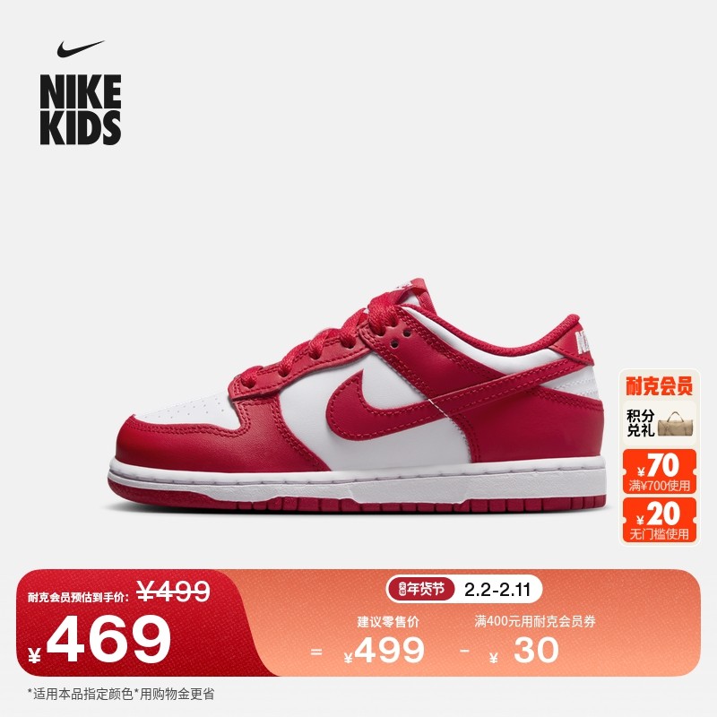 耐克幼童低帮平底运动鞋春季男女童部分皮面板鞋NIKE DUNK FB9108