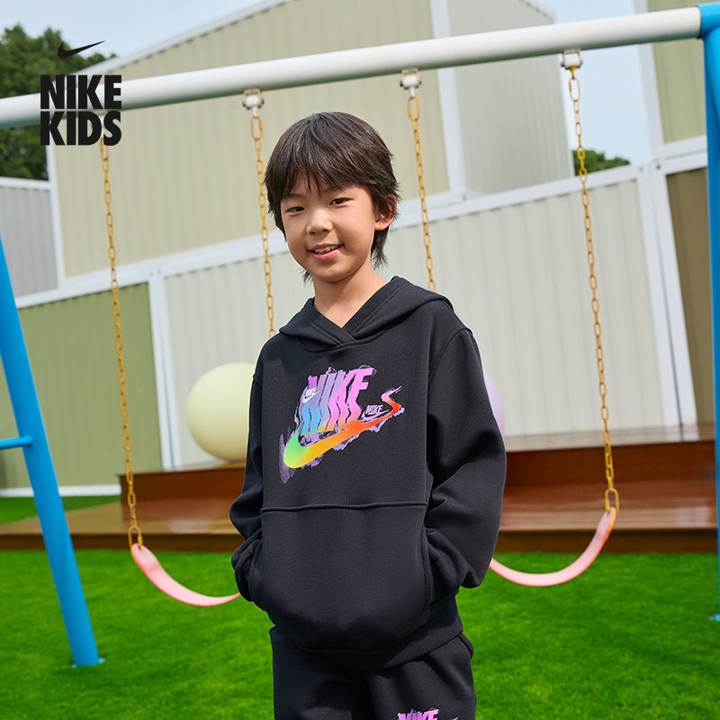耐克大童加绒连帽衫冬季新款男女童卫衣NIKE CLUB FLEECE IO0750