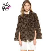 Haoduoyi mô hình mùa thu và mùa đông tay áo của phụ nữ chia tay móc vô hình khóa xoăn lông thú áo choàng choàng áo choàng - Faux Fur