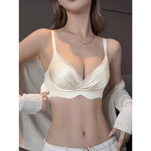 GULIBERRY内衣女小胸聚拢无痕白色薄款 无钢圈性感女士文胸套装