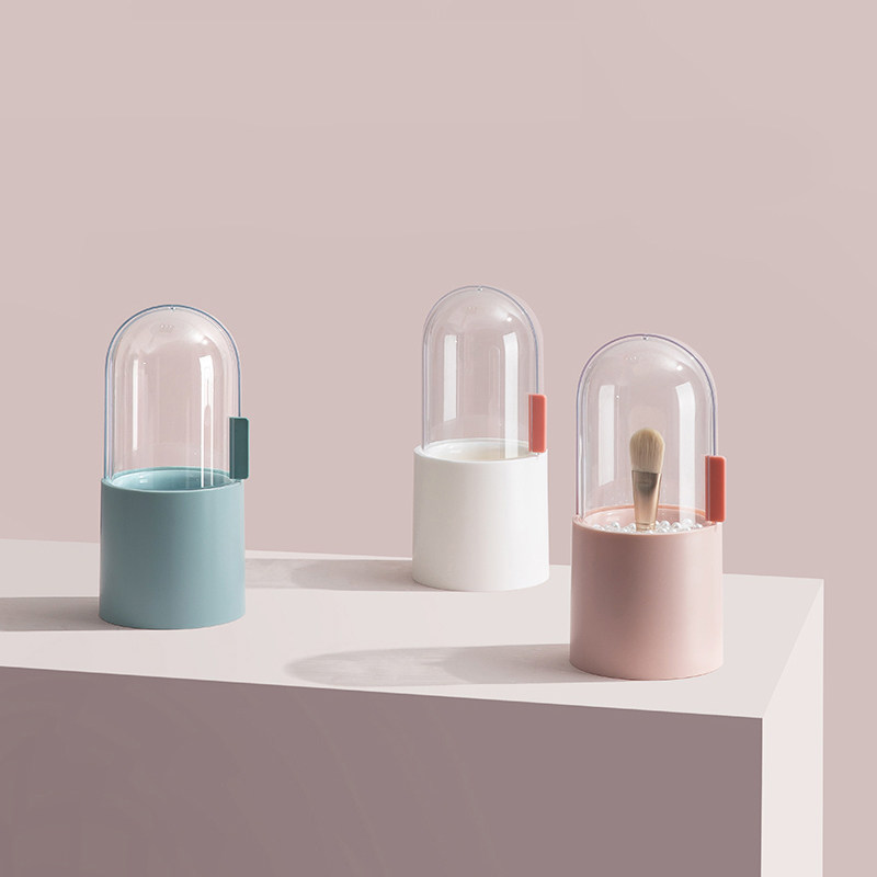 化妆刷收纳盒桌面防水防尘笔筒刷子带珍珠唇釉眼线影刷眉笔收纳桶