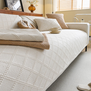 现代简约风纯色防棉麻沙发垫2026新款四季通用直排皮沙发套罩