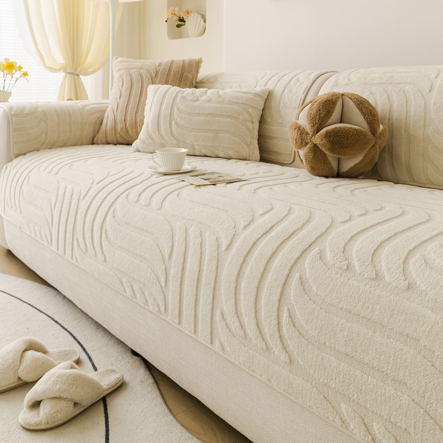 简约风舒棉绒沙发垫2026新款秋冬毛绒一片式直排沙发盖布套罩,居家布艺,沙发套,淘宝优惠券,粉丝福利购,淘宝优惠卷