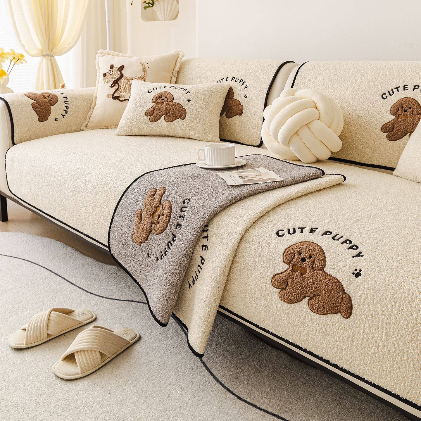 卡通风加厚泰迪绒沙发垫2026新款秋冬款一片式防滑坐垫子沙发套罩,居家布艺,沙发垫,淘宝优惠券,粉丝福利购,淘宝优惠卷