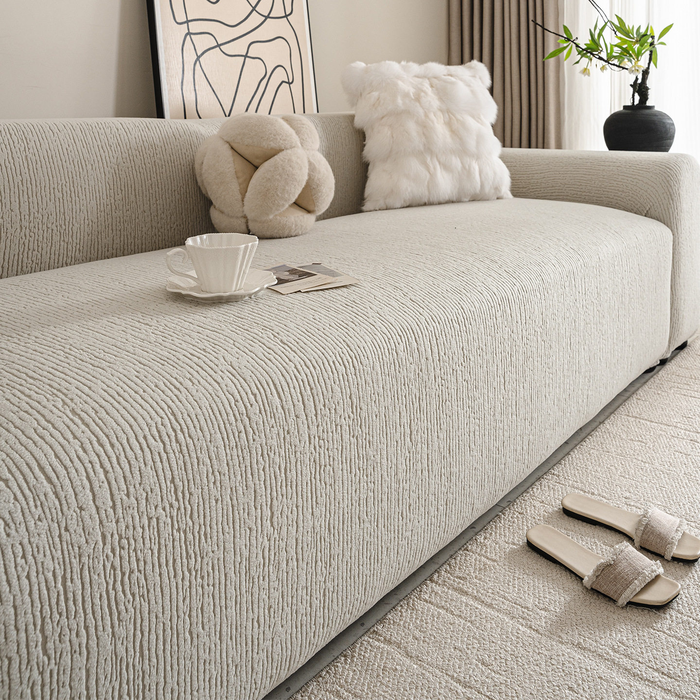 简约风加厚摇粒绒沙发套2026新款秋冬全包万能套弹力沙发套罩,居家布艺,沙发套,淘宝优惠券,粉丝福利购,淘宝优惠卷