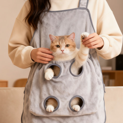撸猫围裙抱服不粘毛咪剪指