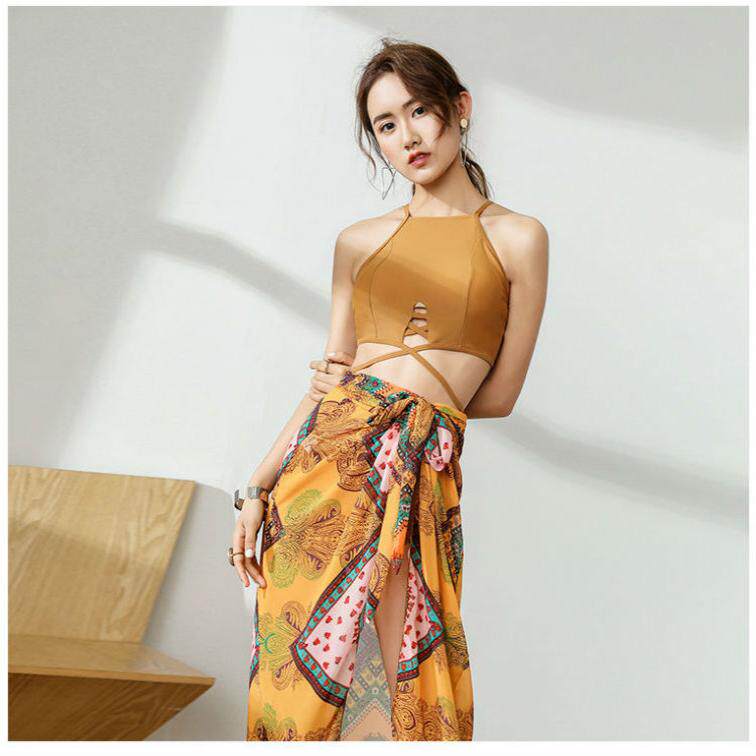 新款时尚女士游泳衣三件套韩版性感保守小香风显瘦三角泡温泉泳装