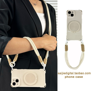 古董白旋转支架适用小米15/14/13手机壳pro斜挎挂绳红米note14/13/12/11磁吸K70背带K60高级感K50四角挂孔软i