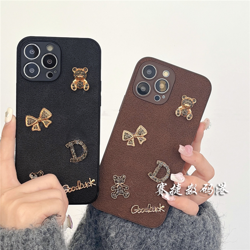 棕色月坑纹秋冬新款小熊oppo RENO10/9/8/7/6/5/4/3手机壳pro可爱A58x网红A1小众A2高级感findx5/x6复古K11x