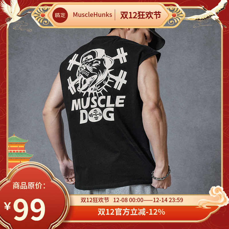 肌肉狗 男士运动健身纯棉夏季宽松印花无袖大码背心休闲训练潮流