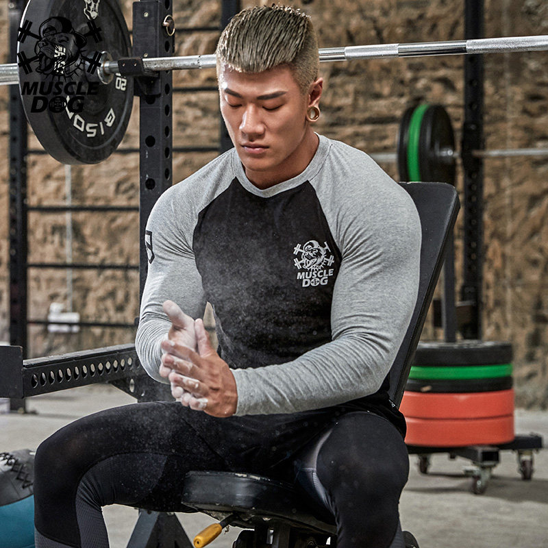 肌肉狗 潮牌圆领棉质透气运动上衣健身衣服健身紧身衣长袖T恤男,运动服/休闲服装,运动T恤,淘宝优惠券,粉丝福利购,淘宝优惠卷