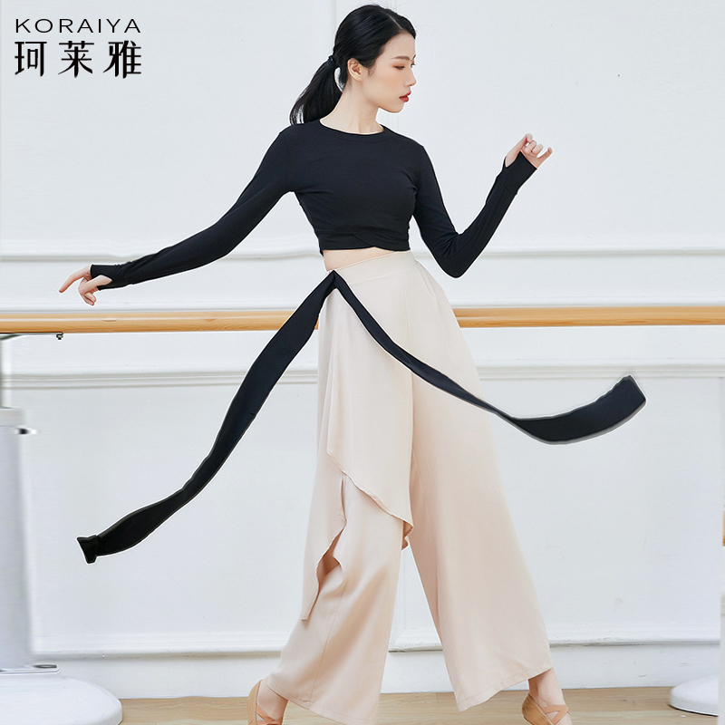 舞蹈服女套指护手上衣绑带阔腿裤