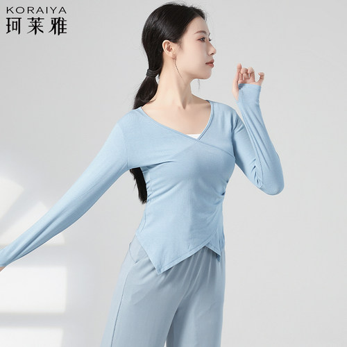 新款舞蹈练功服上衣女形体修身跳舞短袖民族古典现代舞长袖训练服