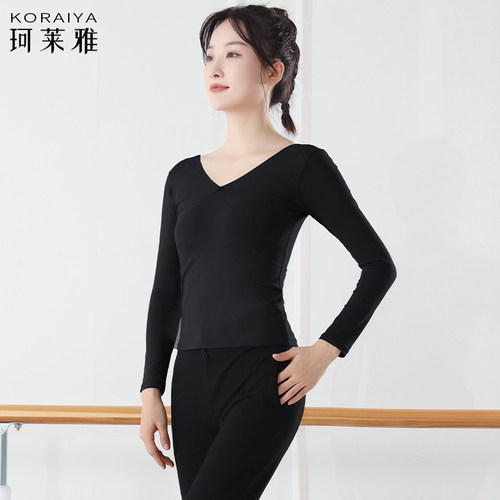 交叉V领棉舞蹈练功服短袖长袖