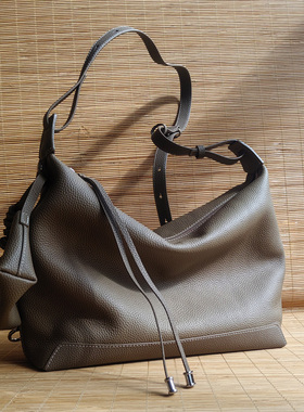 品质togo头层牛皮hobo托特包软真皮a4水桶tote包宽肩带斜挎流浪包