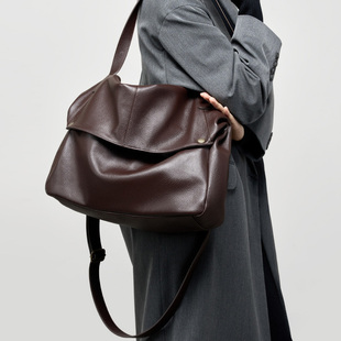 荔枝纹头层牛皮托特包真皮软皮大容量hobo水桶包宽肩带斜挎波士顿