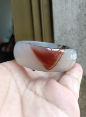 天然巴西玛瑙手镯加厚加宽水墨俏色纹理水润圆滑原石女手环礼196