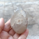 巴西纯天然手工雕刻龙形手把件镂空原石灰冰玛瑙手把件送礼012