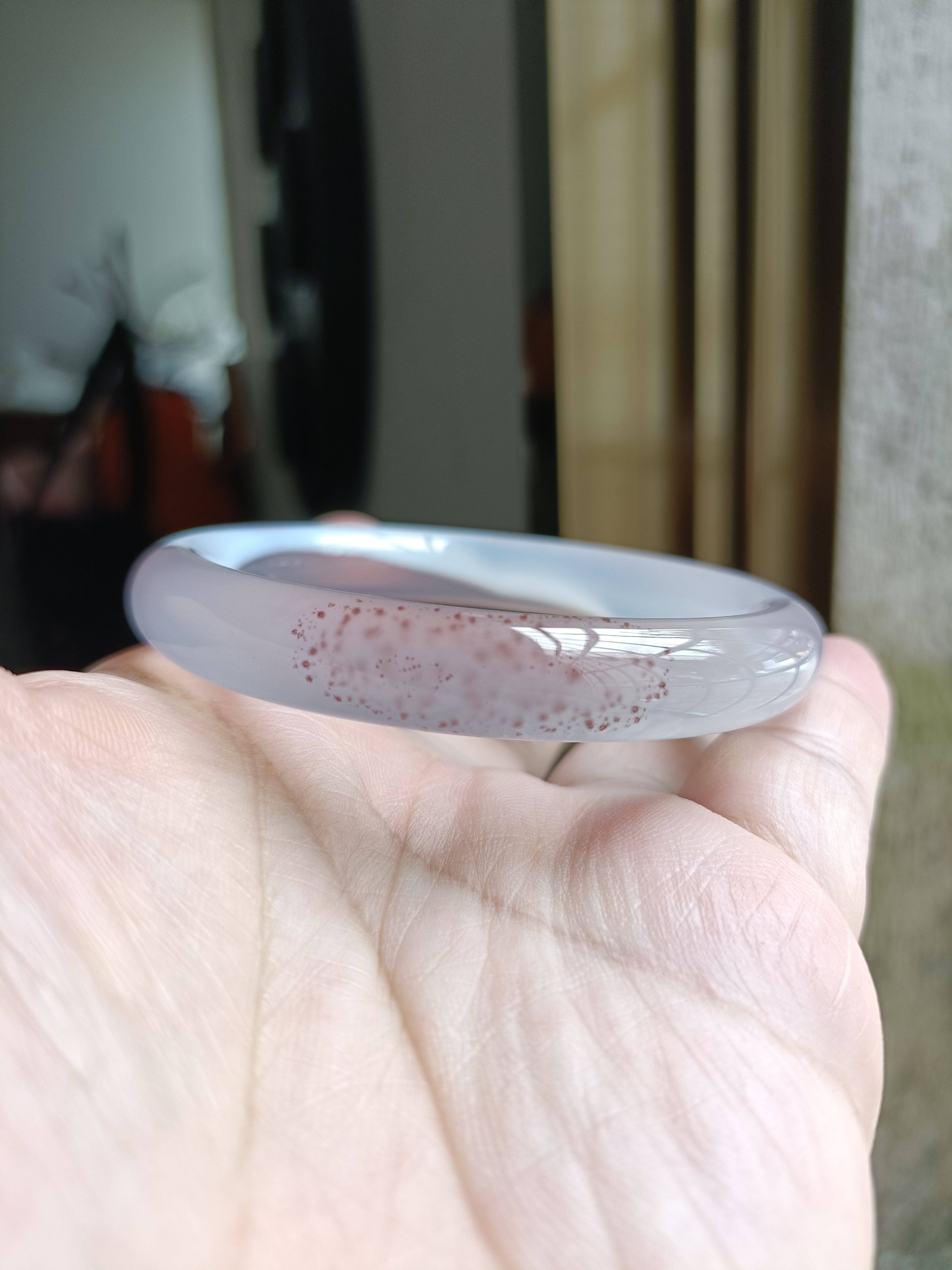 一物一拍巴西天然紫朱砂紫罗兰底色玛瑙手镯复古圆条水润冰透202