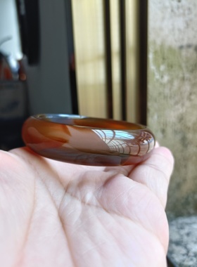 精美纯天然蜜糖俏色玛瑙手镯中宽加厚水润清透无烧原石女手环261