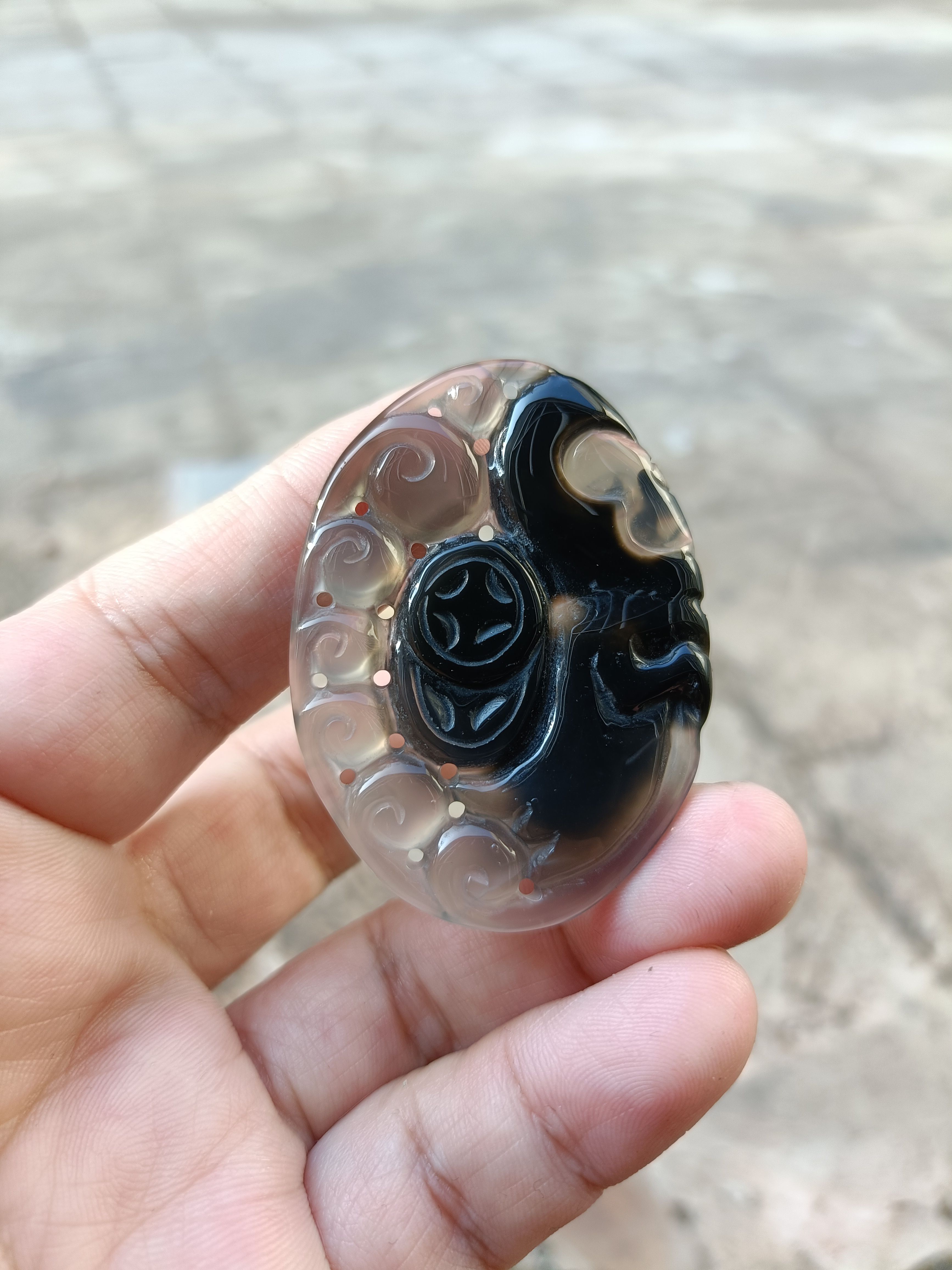 天然黑玛瑙吊坠手工多福蝙蝠路路通女挂饰毛衣链玉坠男玉髓礼60