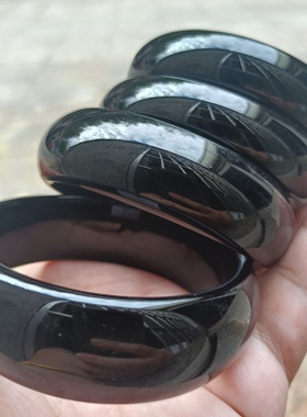 7款巴西天然黑金刚黑玛瑙手镯加宽加厚一物一拍原石手环女礼323
