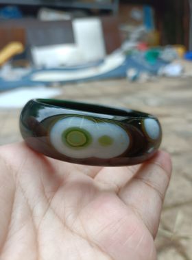 精美天然象形8字纹理墨绿玛瑙手镯加宽加厚原石送妈妈女友礼物243