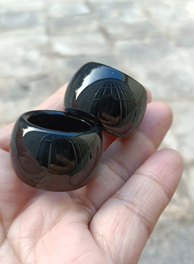 天然黑玛瑙玉戒指男士个性扳指饰品玉石指环男女情侣款