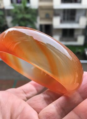 巴西纯天然原色水果冻橘色玛瑙手镯加宽加厚冰透荧光女玉石礼26