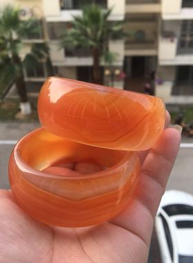 两款精美巴西天然橘色玛瑙手镯超宽大气缠丝玉髓原石时尚女礼357