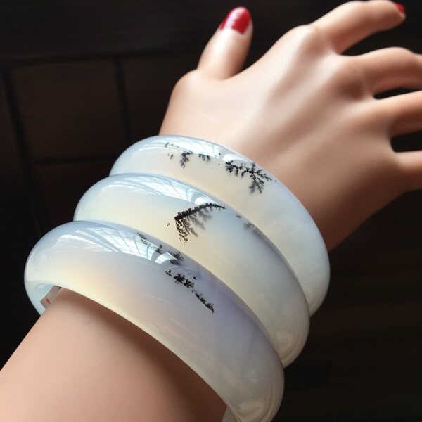 3款巴西纯天然白底灵性黑色水草玛瑙手镯水墨风情女生日礼物64